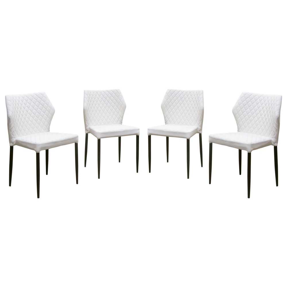 Milo 4-Pack Dining Chairs in White Diamond Tufted Leatherette with Black Powder Coat Legs by Diamond Sofa