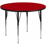 42'' Round Red Thermal Laminate Activity Table - Standard Height Adjustable Legs