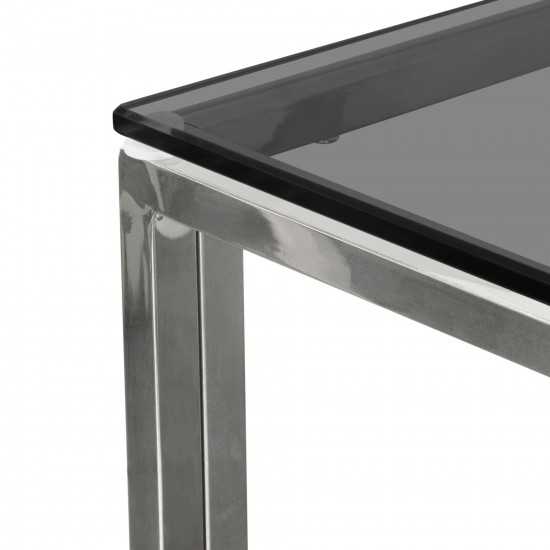 Nest Square End Table with Smoked Tempered Glass Top and Polished Stainless Steel Base by Diamond Sofa