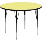 42'' Round Yellow Thermal Laminate Activity Table - Standard Height Adjustable Legs