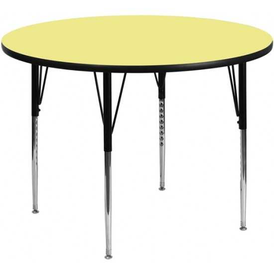 42'' Round Yellow Thermal Laminate Activity Table - Standard Height Adjustable Legs