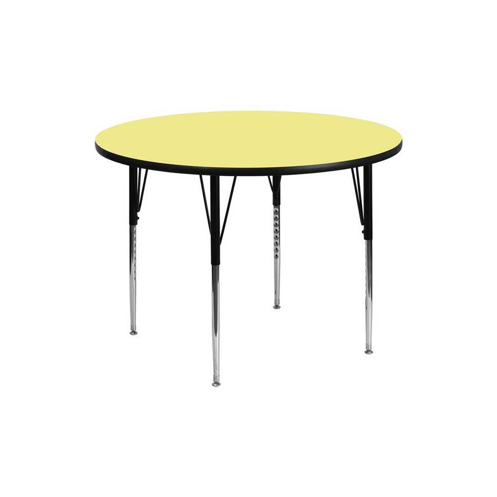 42'' Round Yellow Thermal Laminate Activity Table - Standard Height Adjustable Legs