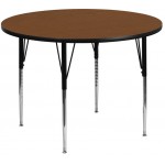 48'' Round Oak HP Laminate Activity Table - Standard Height Adjustable Legs