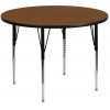 48'' Round Oak HP Laminate Activity Table - Standard Height Adjustable Legs