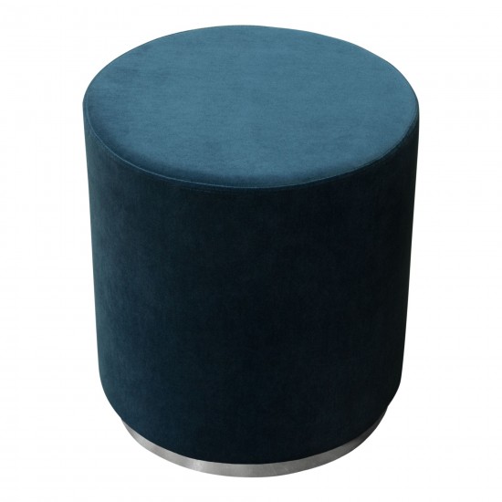 Sorbet Round Accent Ottoman in Navy Blue Velvet w/ Silver Metal Band Accent by Diamond Sofa