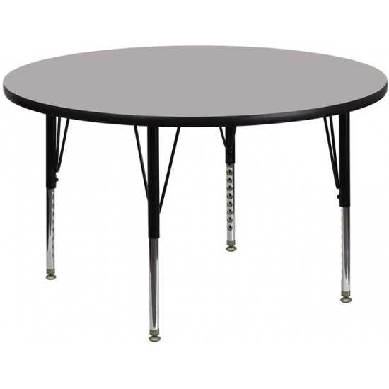 48'' Round Grey HP Laminate Activity Table - Height Adjustable Short Legs