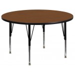 48'' Round Oak HP Laminate Activity Table - Height Adjustable Short Legs