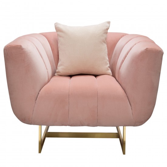 Venus Chair in Blush Pink Velvet w/ Contrasting Pillows & Gold Finished Metal Base by Diamond Sofa