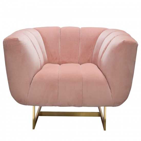 Venus Chair in Blush Pink Velvet w/ Contrasting Pillows & Gold Finished Metal Base by Diamond Sofa