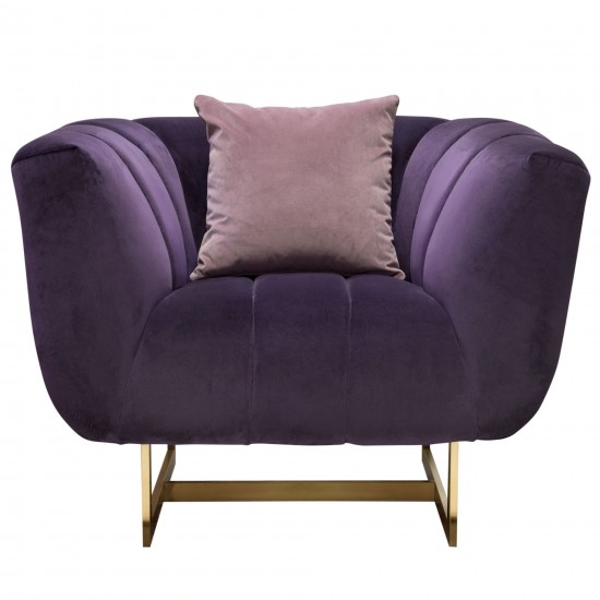 Venus Sofa in Violet Velvet w/ Contrasting Pillows & Gold Finished Metal Base by Diamond Sofa