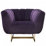 Venus Sofa in Violet Velvet w/ Contrasting Pillows & Gold Finished Metal Base by Diamond Sofa