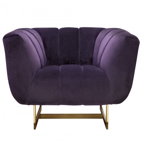 Venus Sofa in Violet Velvet w/ Contrasting Pillows & Gold Finished Metal Base by Diamond Sofa