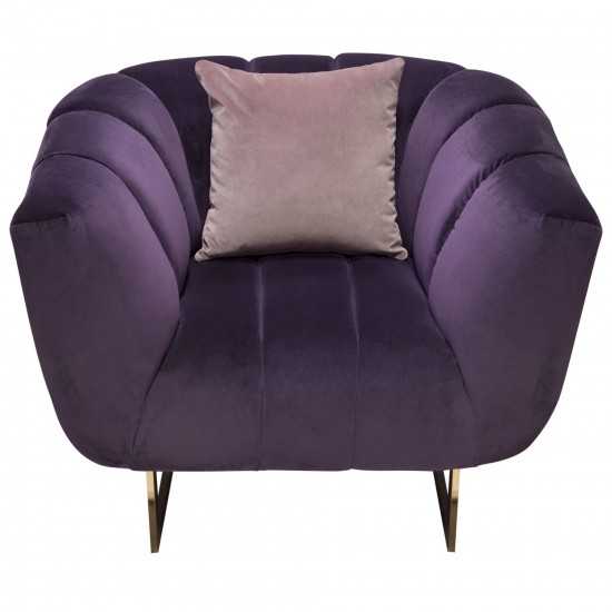 Venus Sofa in Violet Velvet w/ Contrasting Pillows & Gold Finished Metal Base by Diamond Sofa