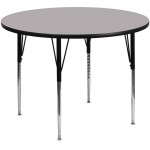 48'' Round Grey Thermal Laminate Activity Table - Standard Height Adjustable Legs