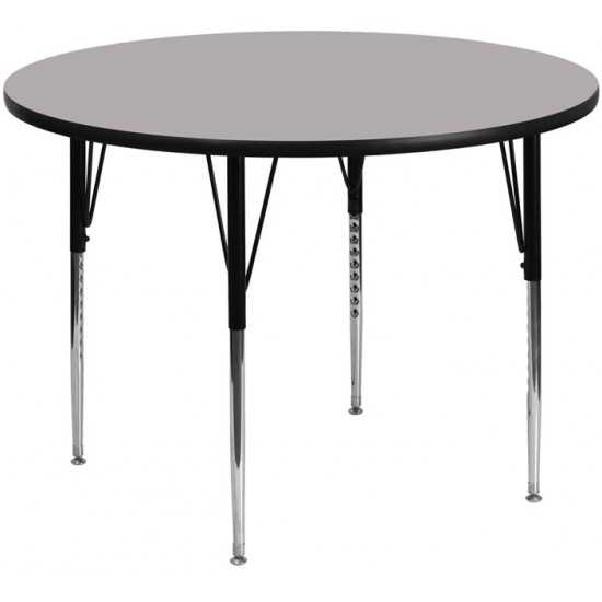 48'' Round Grey Thermal Laminate Activity Table - Standard Height Adjustable Legs