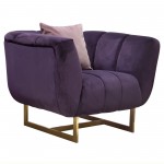 Venus Sofa in Violet Velvet w/ Contrasting Pillows & Gold Finished Metal Base by Diamond Sofa