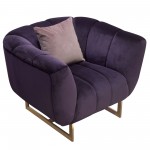 Venus Sofa in Violet Velvet w/ Contrasting Pillows & Gold Finished Metal Base by Diamond Sofa