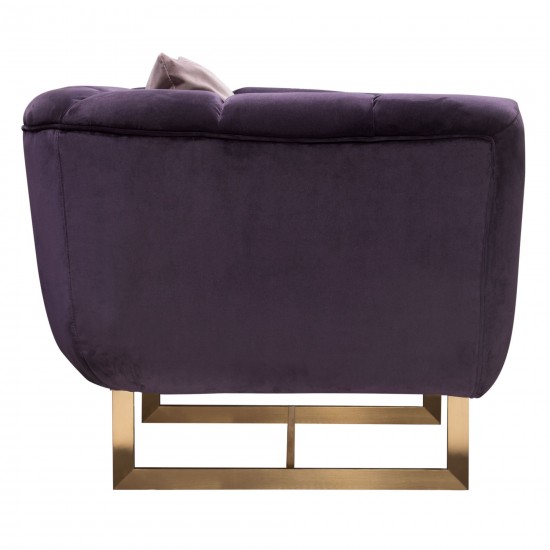 Venus Sofa in Violet Velvet w/ Contrasting Pillows & Gold Finished Metal Base by Diamond Sofa