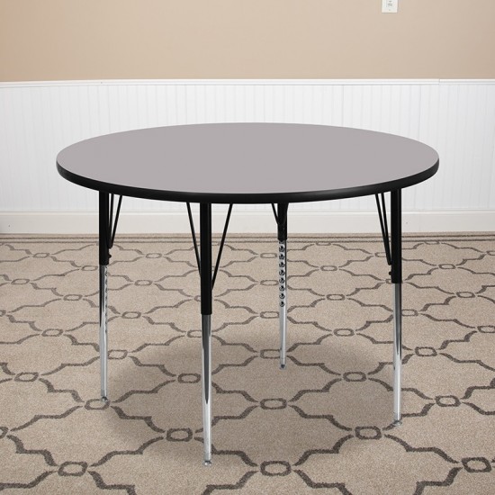 48'' Round Grey Thermal Laminate Activity Table - Standard Height Adjustable Legs