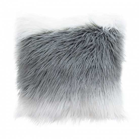 18" Square Accent Pillow by Diamond Sofa in White/Grey Ombre Dual-Sided Faux Fur