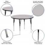 48'' Round Grey Thermal Laminate Activity Table - Standard Height Adjustable Legs