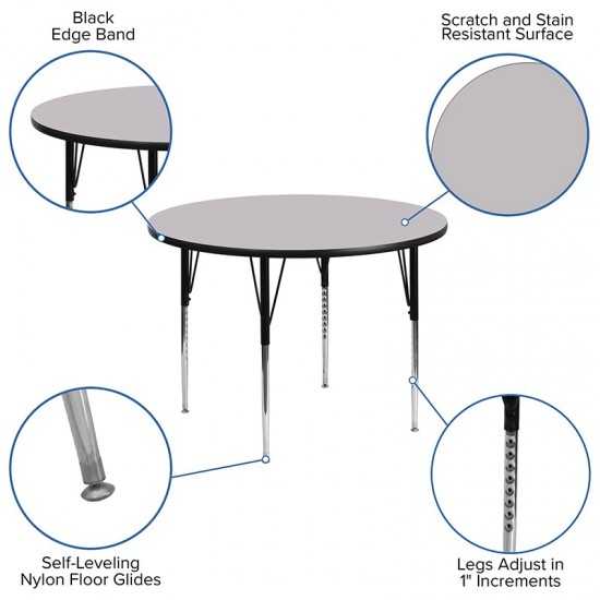 48'' Round Grey Thermal Laminate Activity Table - Standard Height Adjustable Legs