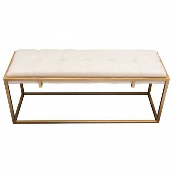 Babylon Large Bench Ottoman w/ Brushed Gold Frame & Padded Seat in Sand Linen by Diamond Sofa