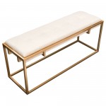 Babylon Large Bench Ottoman w/ Brushed Gold Frame & Padded Seat in Sand Linen by Diamond Sofa