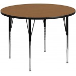 48'' Round Oak Thermal Laminate Activity Table - Standard Height Adjustable Legs