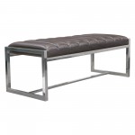 Bardot Large Bench Ottoman w/ Polished Stainless Steel Frame & Padded Seat in Elephant Grey Leatherette by Diamond Sofa