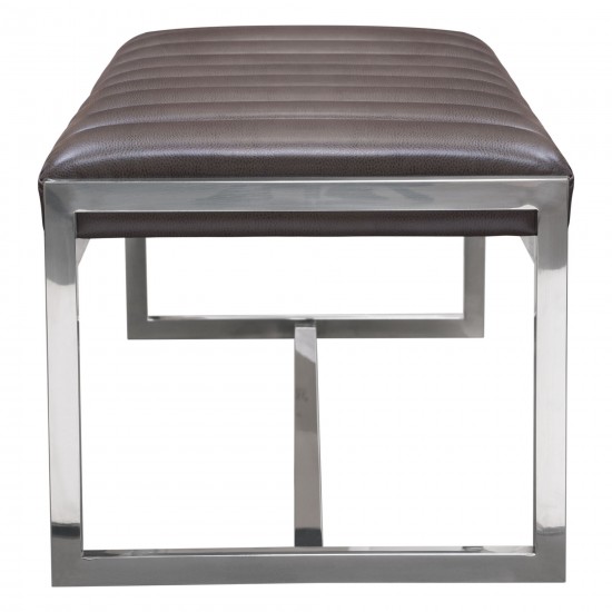 Bardot Large Bench Ottoman w/ Polished Stainless Steel Frame & Padded Seat in Elephant Grey Leatherette by Diamond Sofa