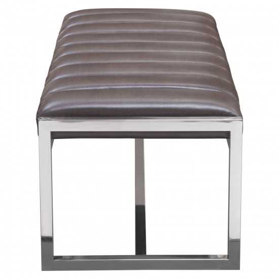 Bardot Large Bench Ottoman w/ Polished Stainless Steel Frame & Padded Seat in Elephant Grey Leatherette by Diamond Sofa