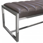 Bardot Large Bench Ottoman w/ Polished Stainless Steel Frame & Padded Seat in Elephant Grey Leatherette by Diamond Sofa