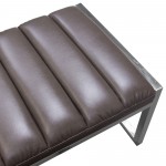 Bardot Large Bench Ottoman w/ Polished Stainless Steel Frame & Padded Seat in Elephant Grey Leatherette by Diamond Sofa