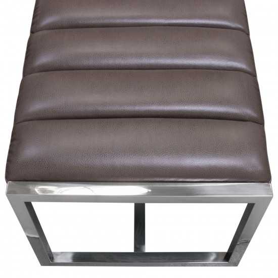 Bardot Large Bench Ottoman w/ Polished Stainless Steel Frame & Padded Seat in Elephant Grey Leatherette by Diamond Sofa