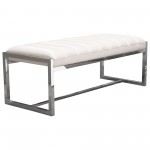 Bardot Large Bench Ottoman w/ Polished Stainless Steel Frame & Padded Seat in White Leatherette by Diamond Sofa