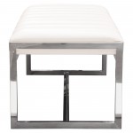 Bardot Large Bench Ottoman w/ Polished Stainless Steel Frame & Padded Seat in White Leatherette by Diamond Sofa