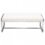 Bardot Large Bench Ottoman w/ Polished Stainless Steel Frame & Padded Seat in White Leatherette by Diamond Sofa