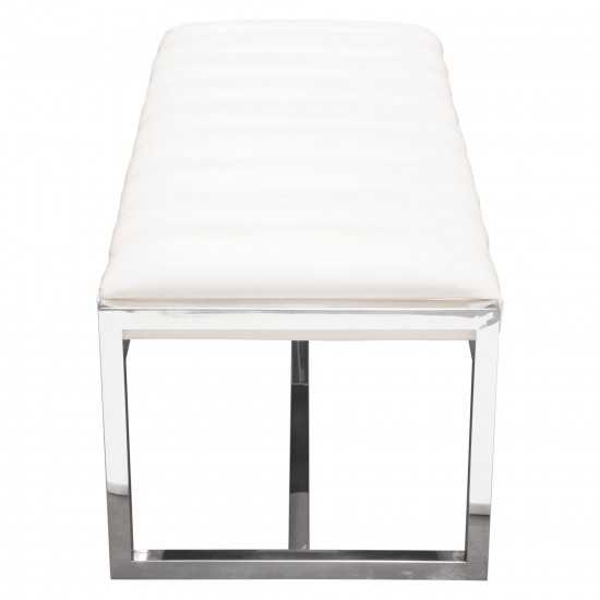 Bardot Large Bench Ottoman w/ Polished Stainless Steel Frame & Padded Seat in White Leatherette by Diamond Sofa