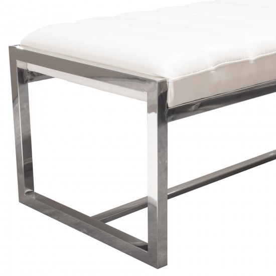 Bardot Large Bench Ottoman w/ Polished Stainless Steel Frame & Padded Seat in White Leatherette by Diamond Sofa