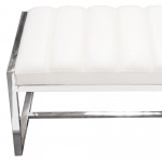 Bardot Large Bench Ottoman w/ Polished Stainless Steel Frame & Padded Seat in White Leatherette by Diamond Sofa