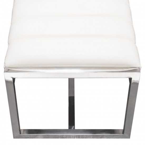 Bardot Large Bench Ottoman w/ Polished Stainless Steel Frame & Padded Seat in White Leatherette by Diamond Sofa