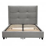 Beverly Queen Bed with Integrated Footboard Storage Unit & Accent Wings in Grey Fabric By Diamond Sofa