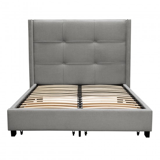 Beverly Queen Bed with Integrated Footboard Storage Unit & Accent Wings in Grey Fabric By Diamond Sofa