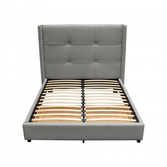 Beverly Queen Bed with Integrated Footboard Storage Unit & Accent Wings in Grey Fabric By Diamond Sofa