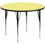 60'' Round Yellow Thermal Laminate Activity Table - Standard Height Adjustable Legs