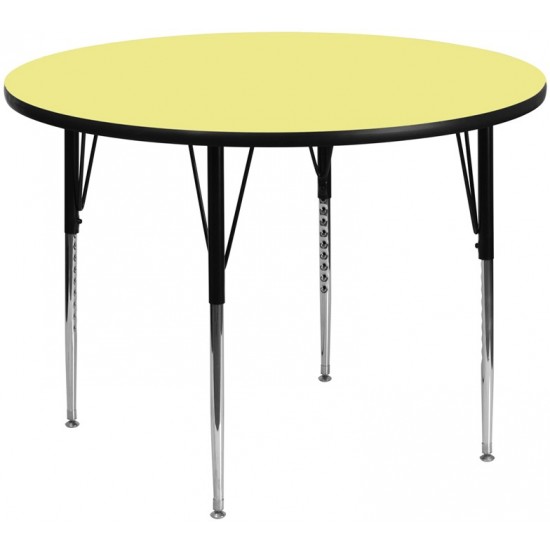 60'' Round Yellow Thermal Laminate Activity Table - Standard Height Adjustable Legs