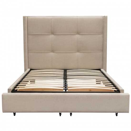 Beverly Queen Bed with Integrated Footboard Storage Unit & Accent Wings in Sand Fabric By Diamond Sofa