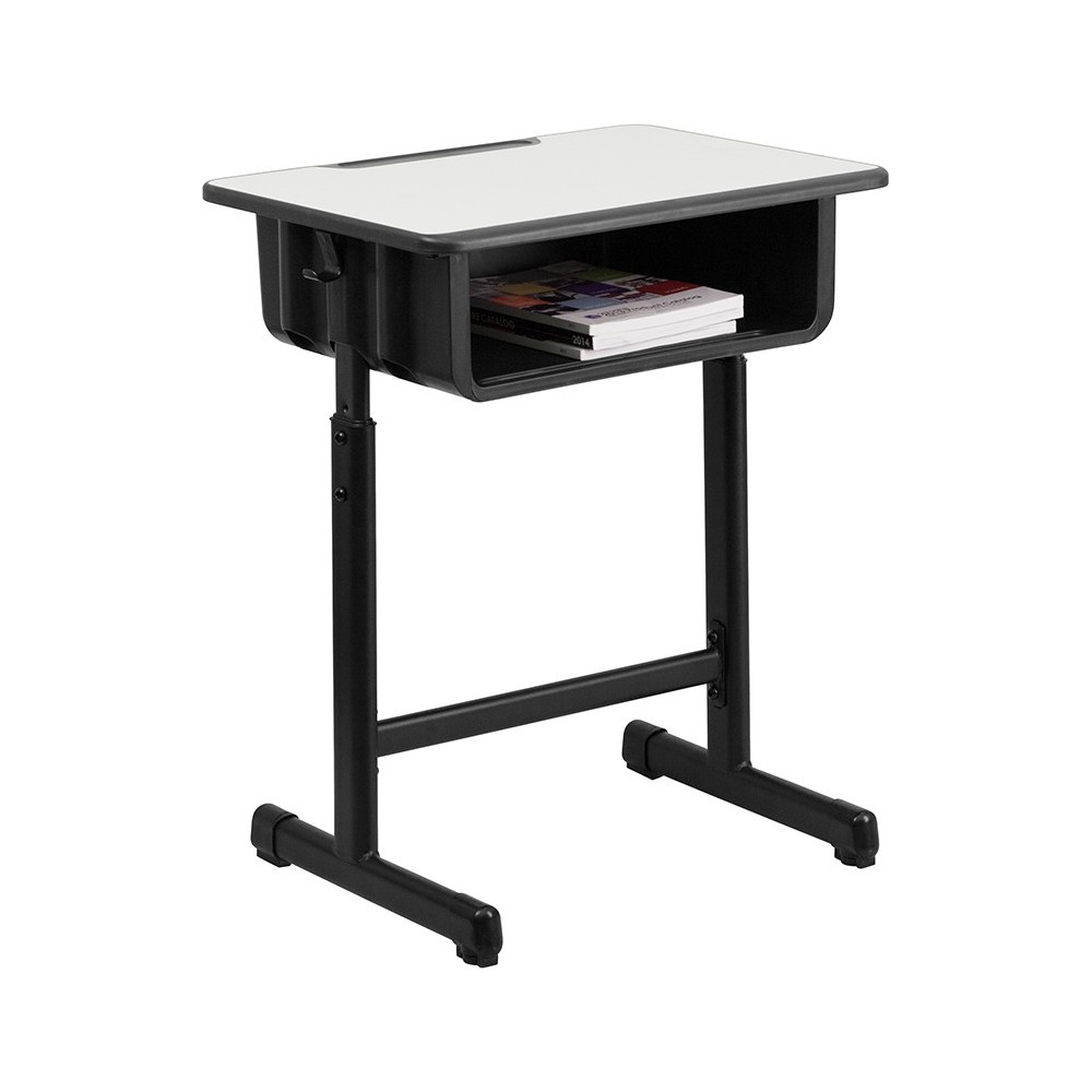 Student Desk with Grey Top and Adjustable Height Black Pedestal Frame