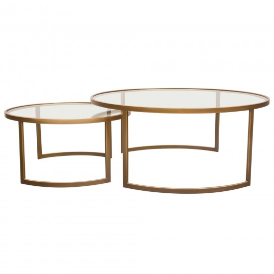 Lane 2PC Round Nesting Set in Brushed Gold Frame w/ Clear Tempered Glass Tops by Diamond Sofa